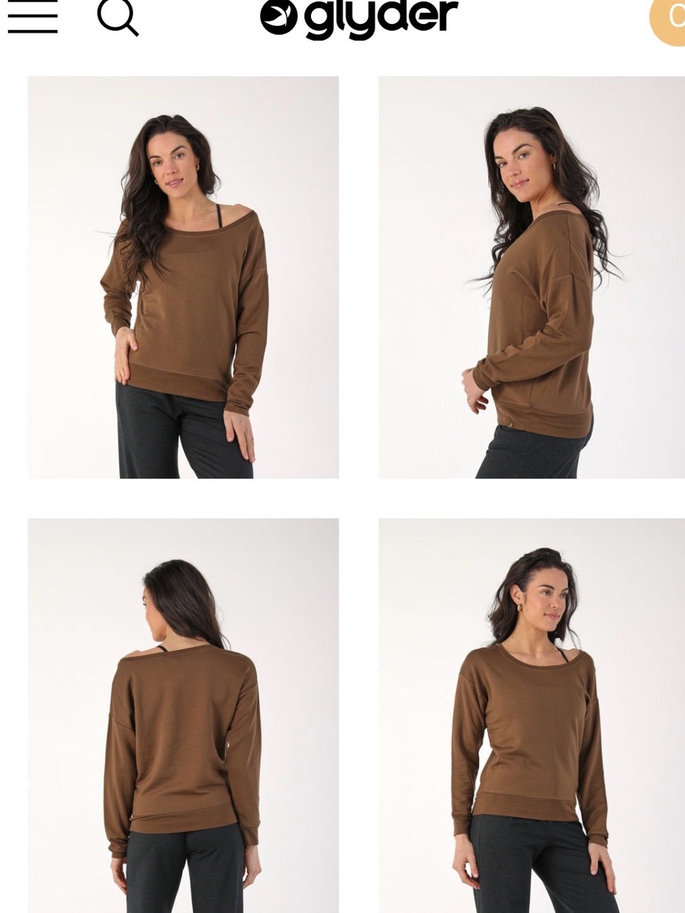 GLYDER Lounge Off Shoulder Long Sleeve Tee Women’s Size XL Color Chocolate